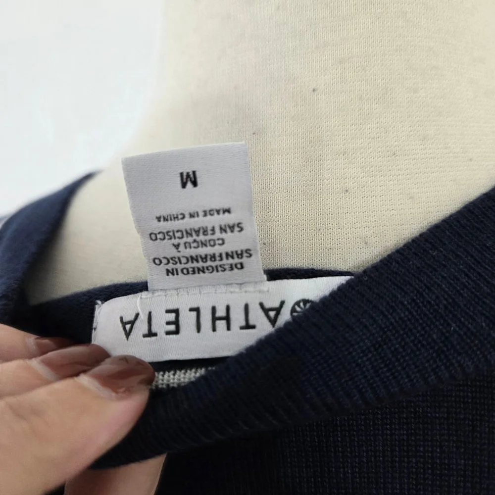 Athleta Lightweight Cardigan sweater navy blue white women's size medium